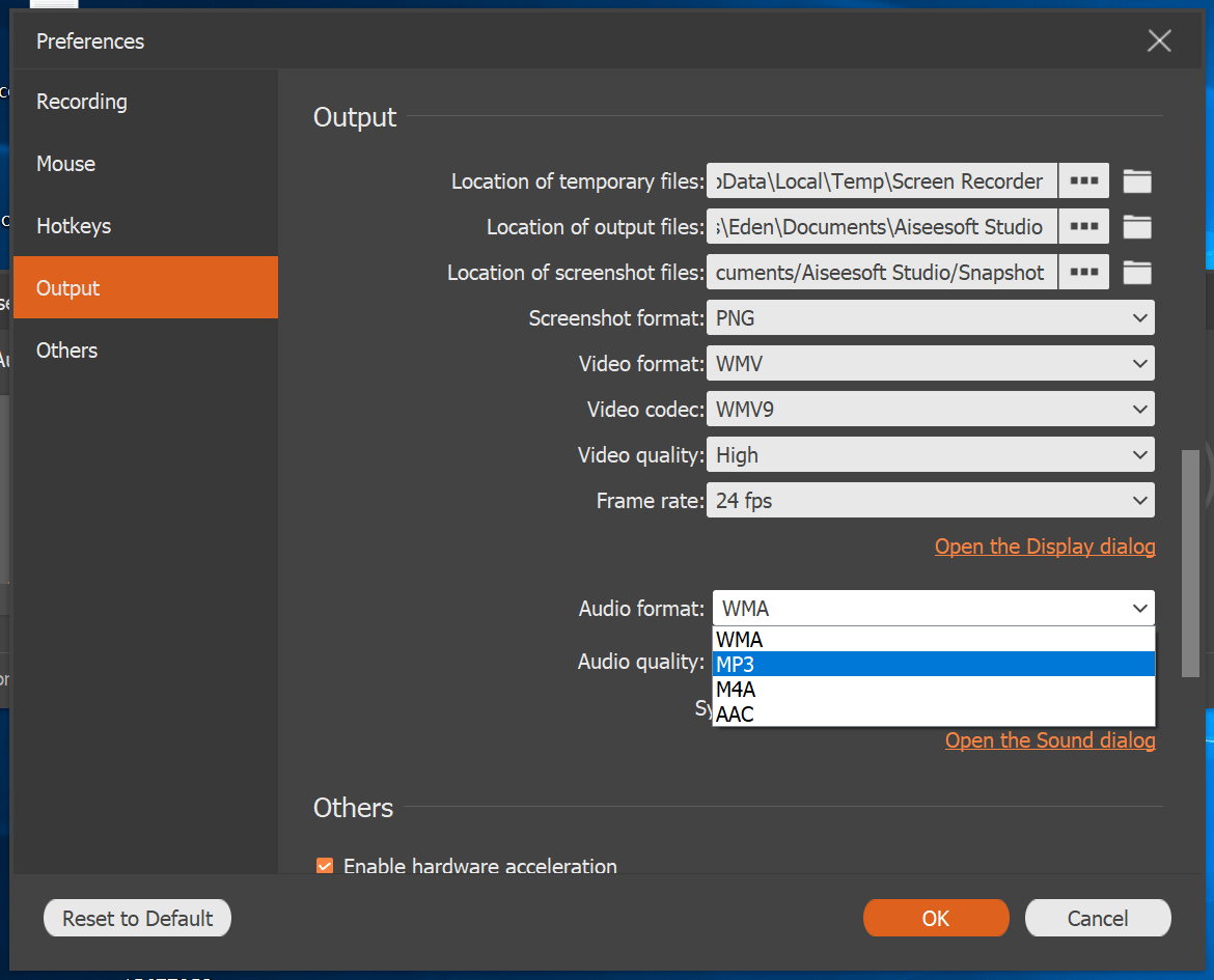 output-format output formats