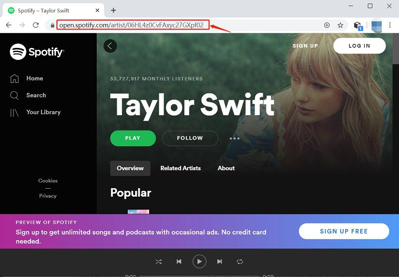 taylor swift spotify url