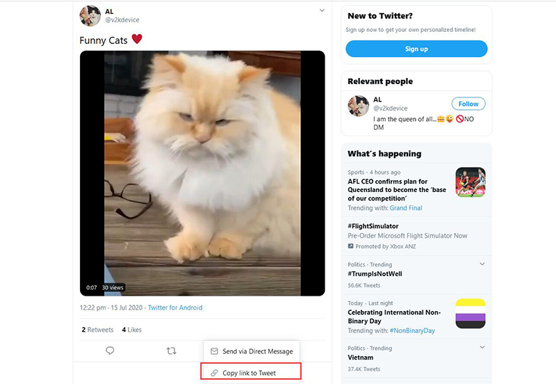 copy twitter video link